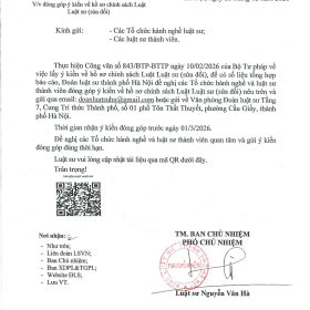 Đề nghị v/v đóng góp ý kiến về hồ sơ chính sách Luật Luật sư ( sửa đổi)