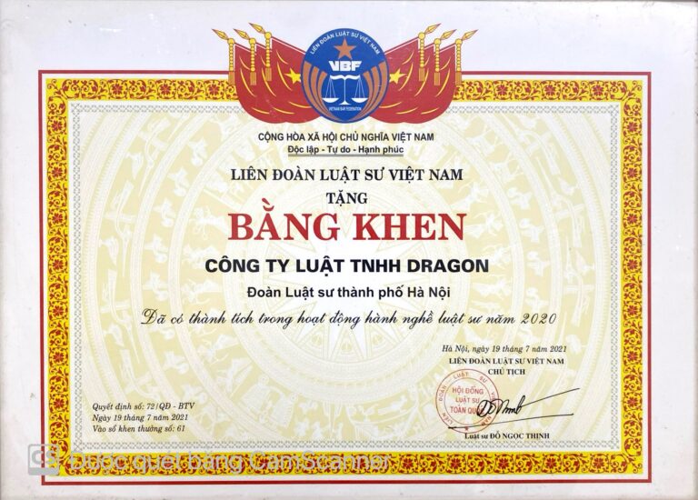 Bằng khen / chứng nhận Công ty Luật Dragon 17