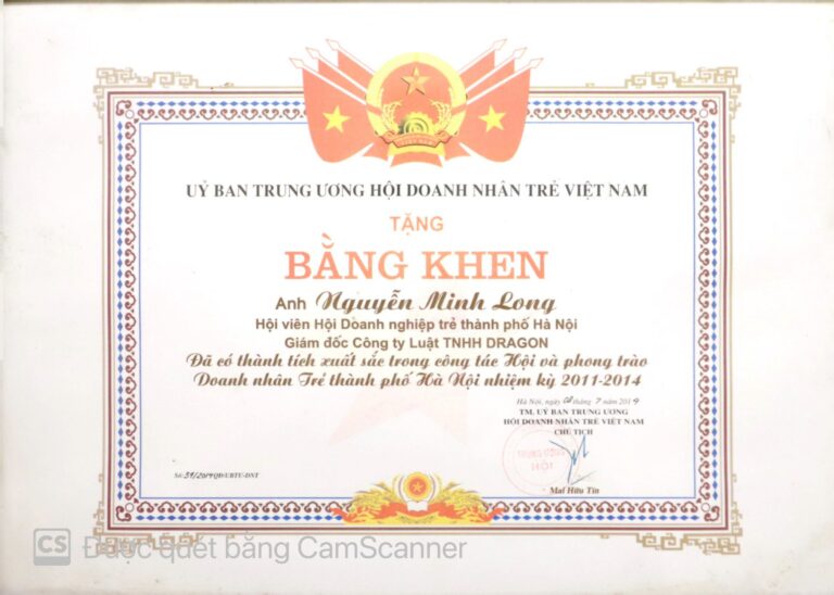 Bằng khen / chứng nhận Công ty Luật Dragon 10