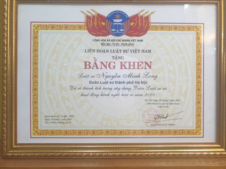 Bằng khen / chứng nhận Công ty Luật Dragon 9