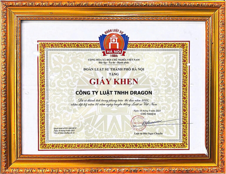 Bằng khen / chứng nhận Công ty Luật Dragon 6
