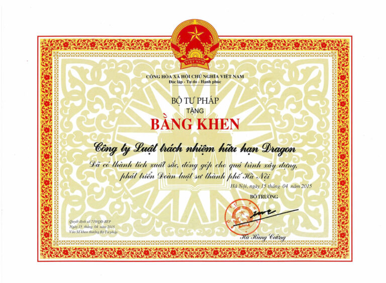 Bằng khen / chứng nhận Công ty Luật Dragon 7